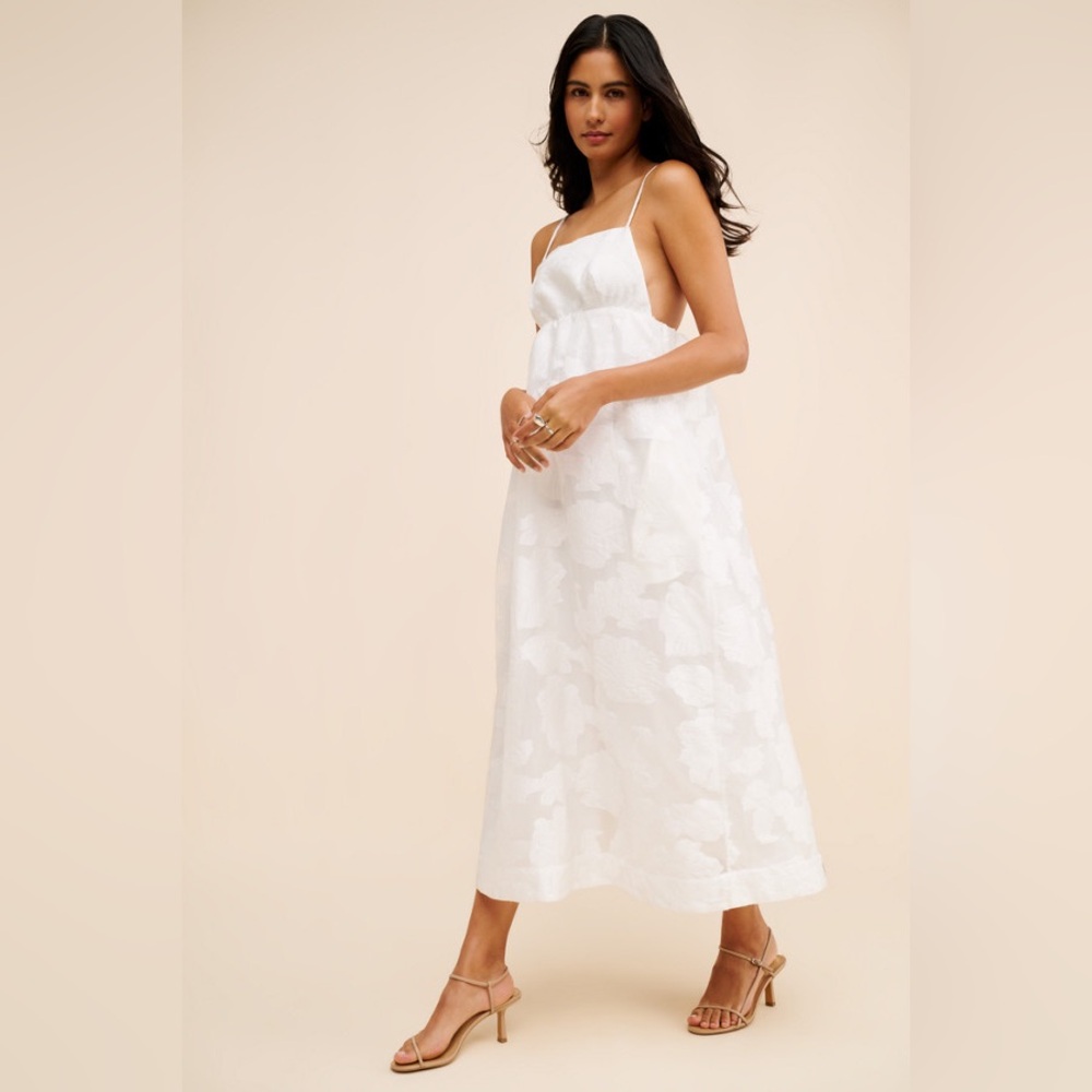 Floral Burnout Jacquard Apron Maxi Dress